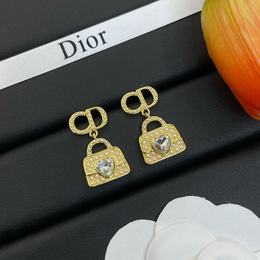 Boucles d'oreilles pendantes sac à main strass à la mode