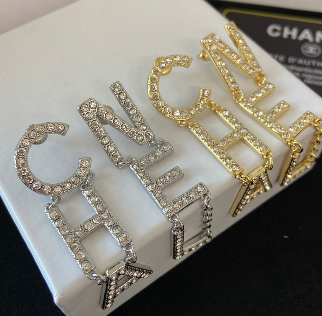 Boucles d'oreilles lettre diamant Tempérament