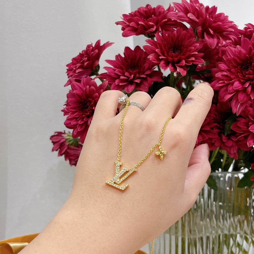 Diamond Alphabet Floral Necklace