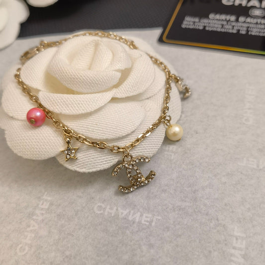 Bracelet Pendentifs Perle et Strass Mode
