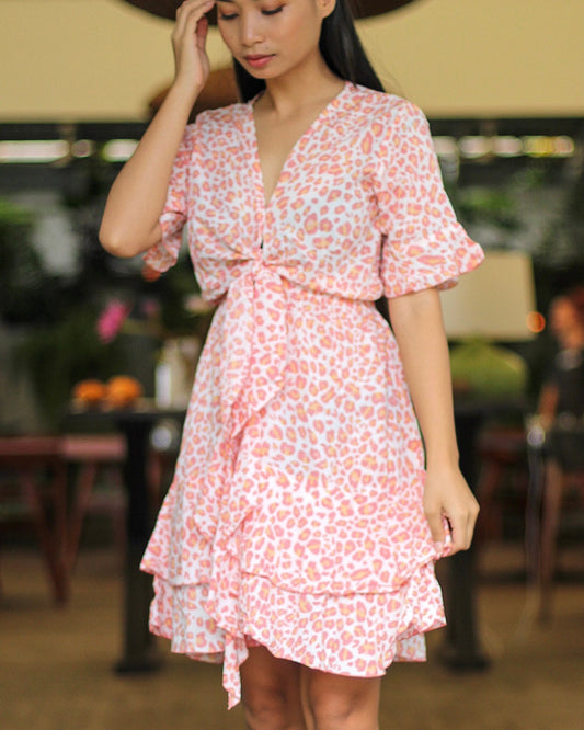 Vestido corto Bella de leopardo rosa