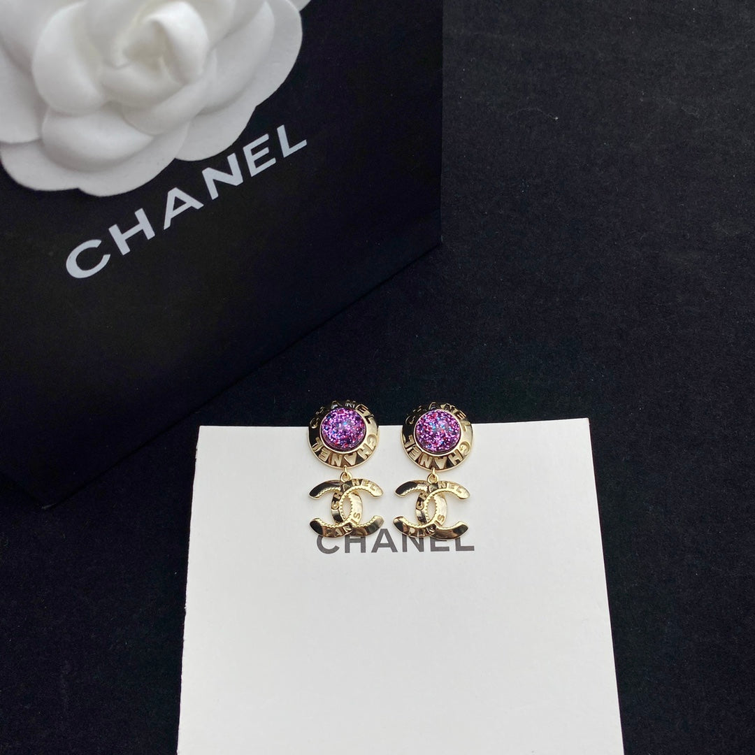 Boucles d'oreilles pendantes lettre CC Étoile brillante