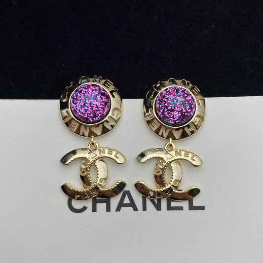 Pendientes con Colgante de Letra CC Estrella Brillante