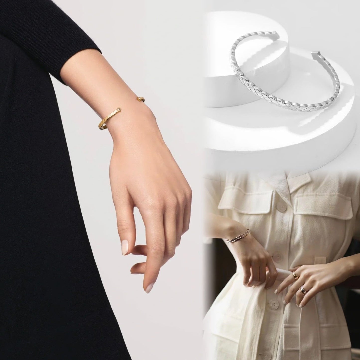 Brazalete Abierto con Diseño de Rombos Acolchados