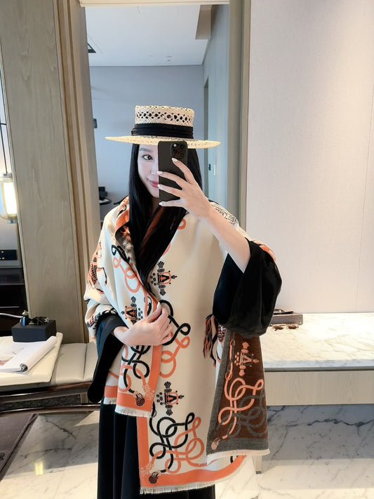 2026 New Vintage Equestrian Cashmere Scarf – Ornamental Horse Motif, Elegant Heritage Style
