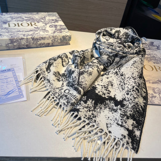 Bufanda con borlas Estampado Bosque