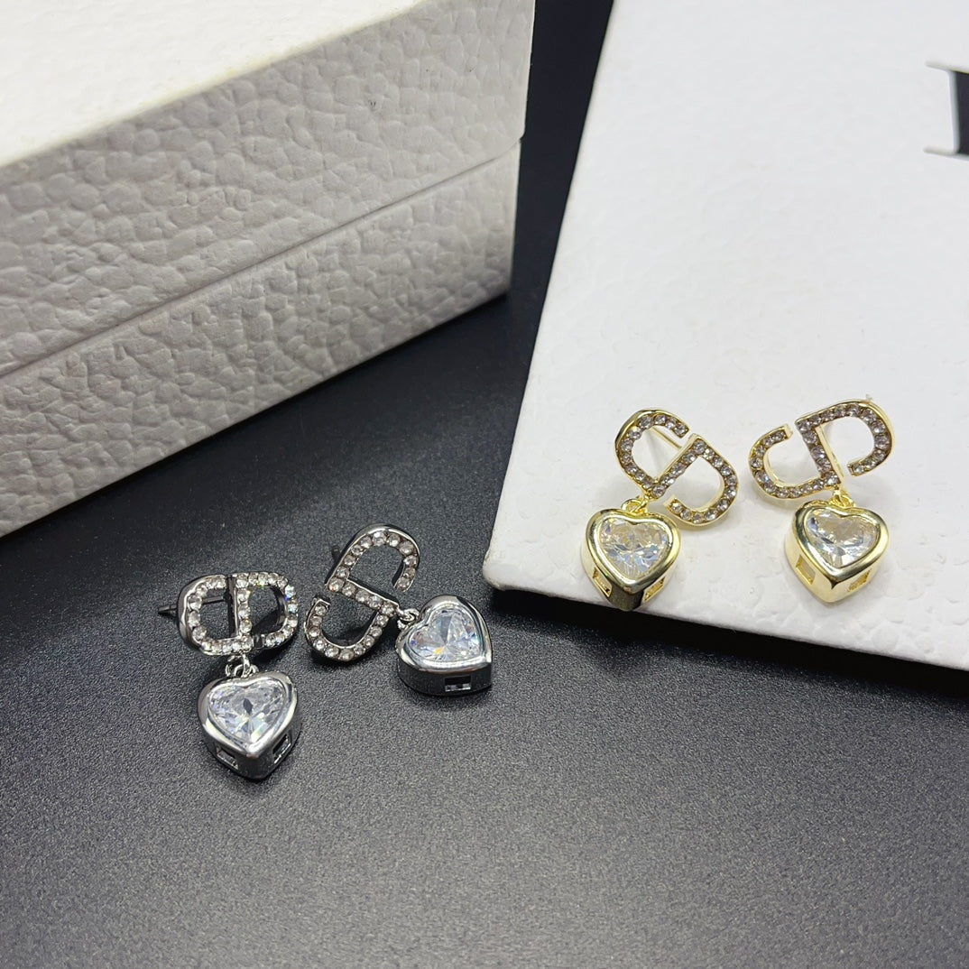 Boucles d'oreilles pendantes cœur en diamant bicolore tendance