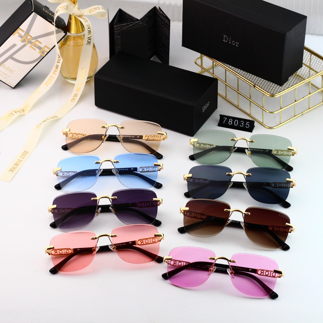 Lunettes de soleil sans monture à lettres métalliques tendance