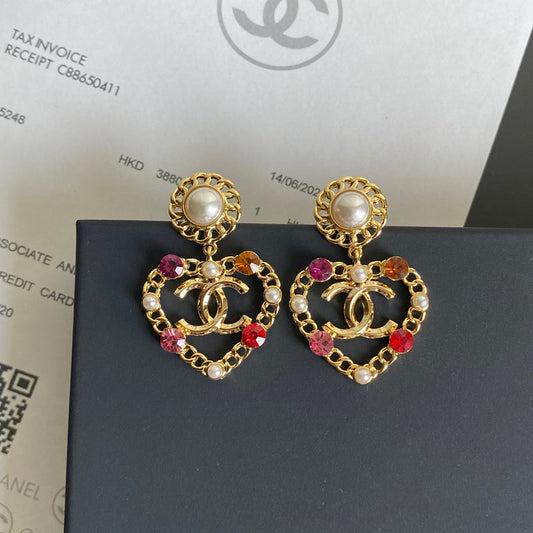 Boucles d'oreilles pendantes Cœur de gemme de cristal