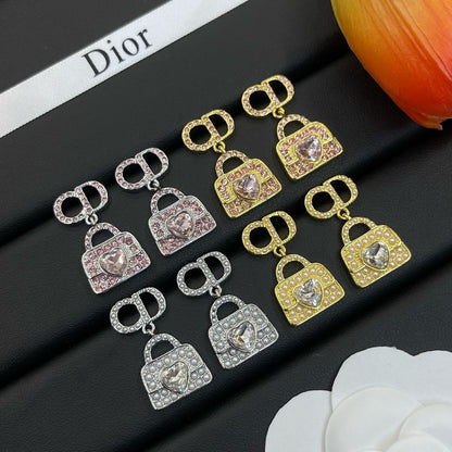 Boucles d'oreilles pendantes sac à main strass à la mode