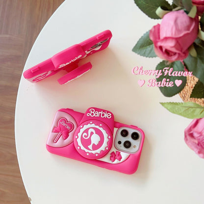 Preciosa funda de silicona rosa para cámara