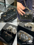 Black Quilted Mini Box Bag | Black & Gold 🖤