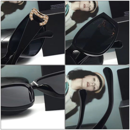 Lunettes de soleil en métal avec logo nacré pour femme
