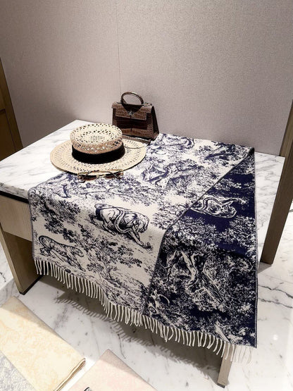 2026 Ink-Wash Jungle Wool Scarf – Artistic Animal Print, French-Inspired Elegance