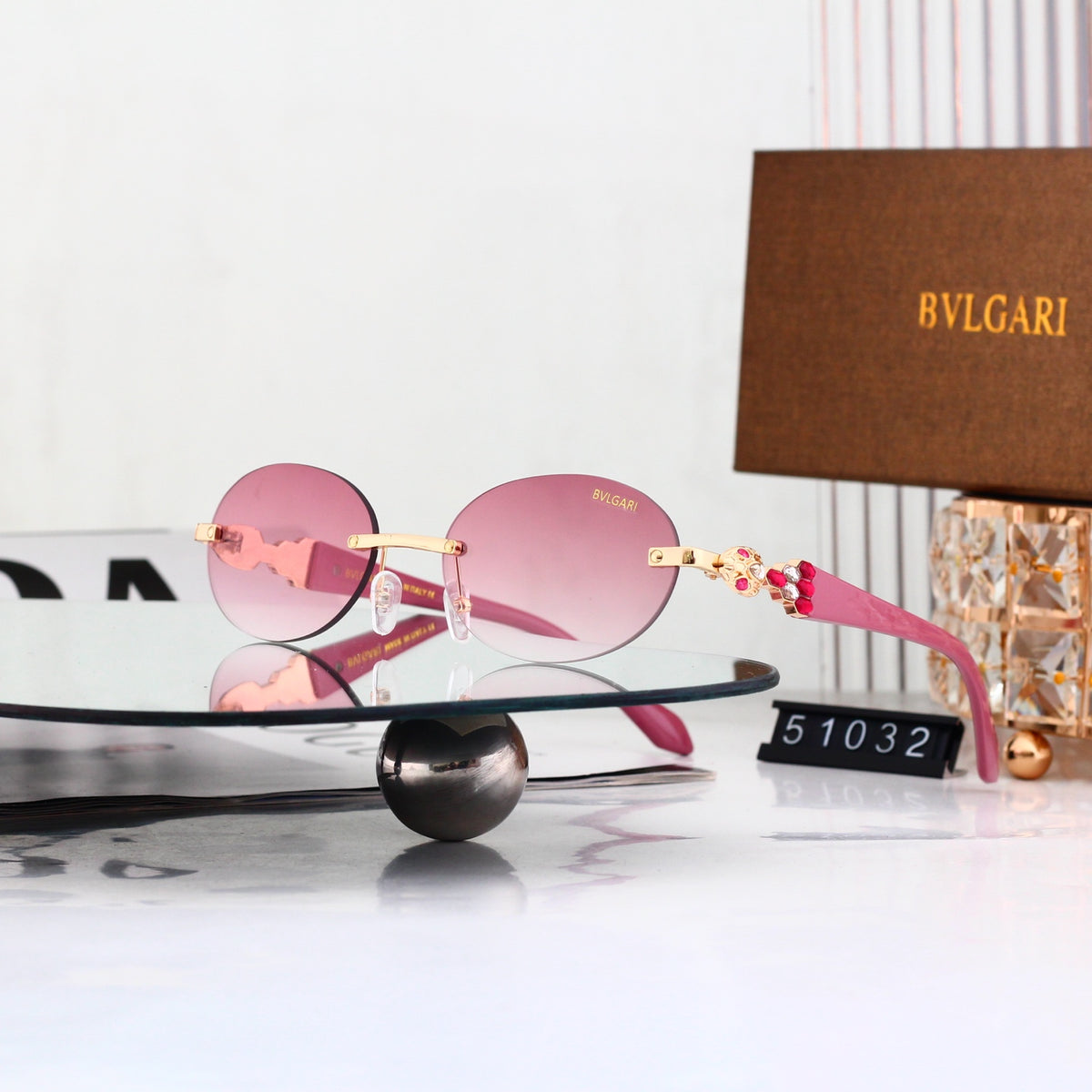 Luxury Rimless Wave Cut Oval Sunglasses - 51032