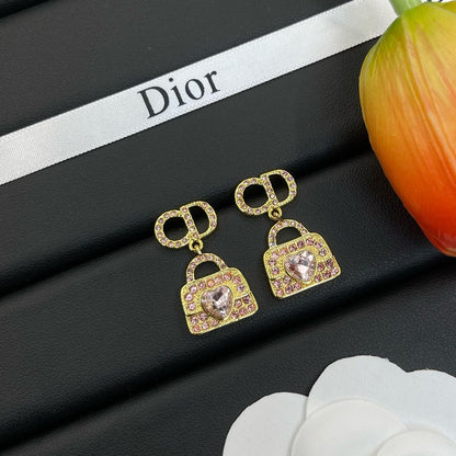 Boucles d'oreilles pendantes sac à main strass à la mode