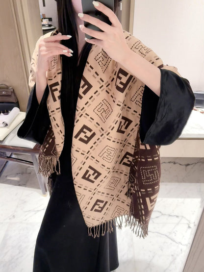 2026 New Geometric Jacquard Cashmere Scarf – Soft Thick Cashmere, Reversible Styling, Multiple Colors