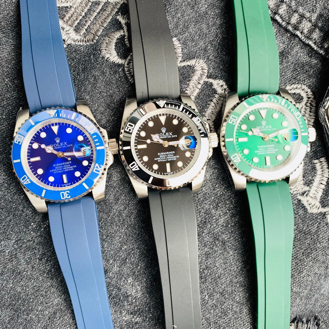 Men’s Stainless Steel Automatic Dive Watch – 3-Color Dial Collection, Sport Rubber Strap, Classic Diver Style