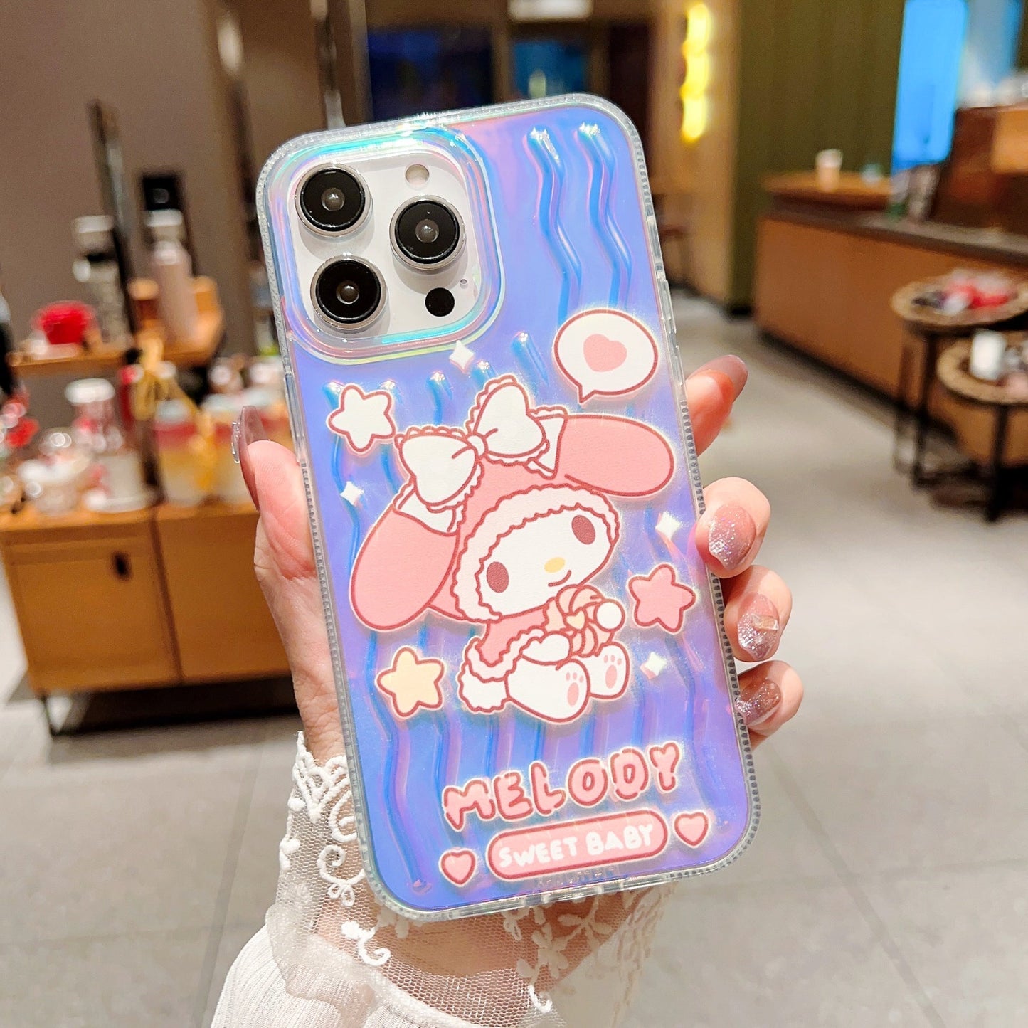 Funda de dibujos animados con patrón de ondas láser