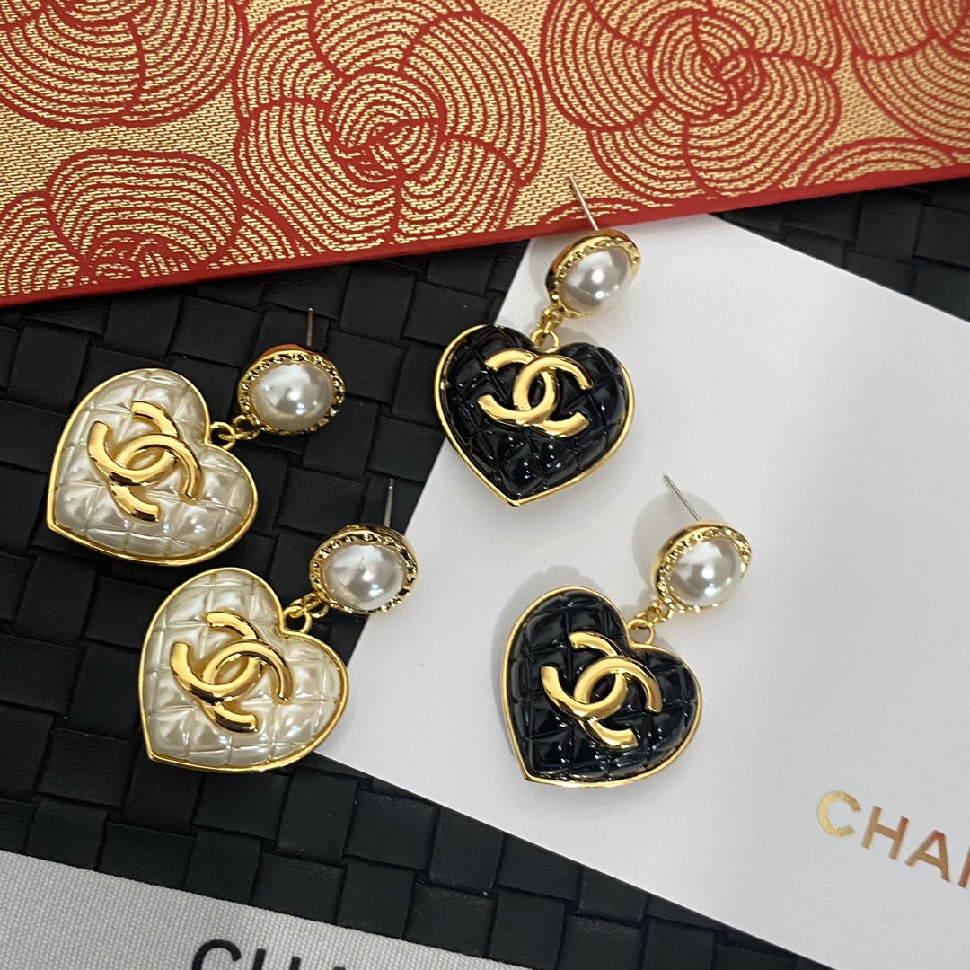 Boucles d'oreilles pendantes Cœur Perle Plaqué