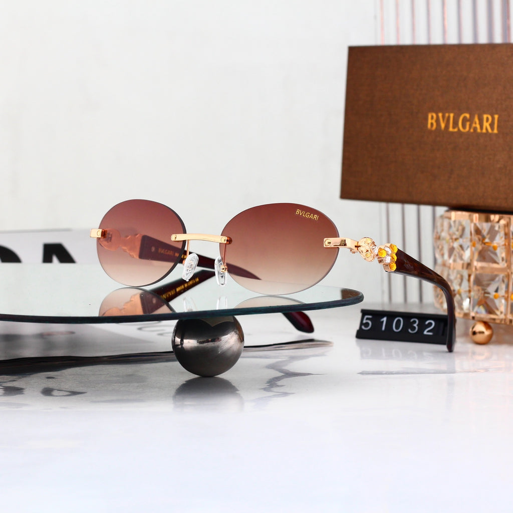 Luxury Rimless Wave Cut Oval Sunglasses - 51032