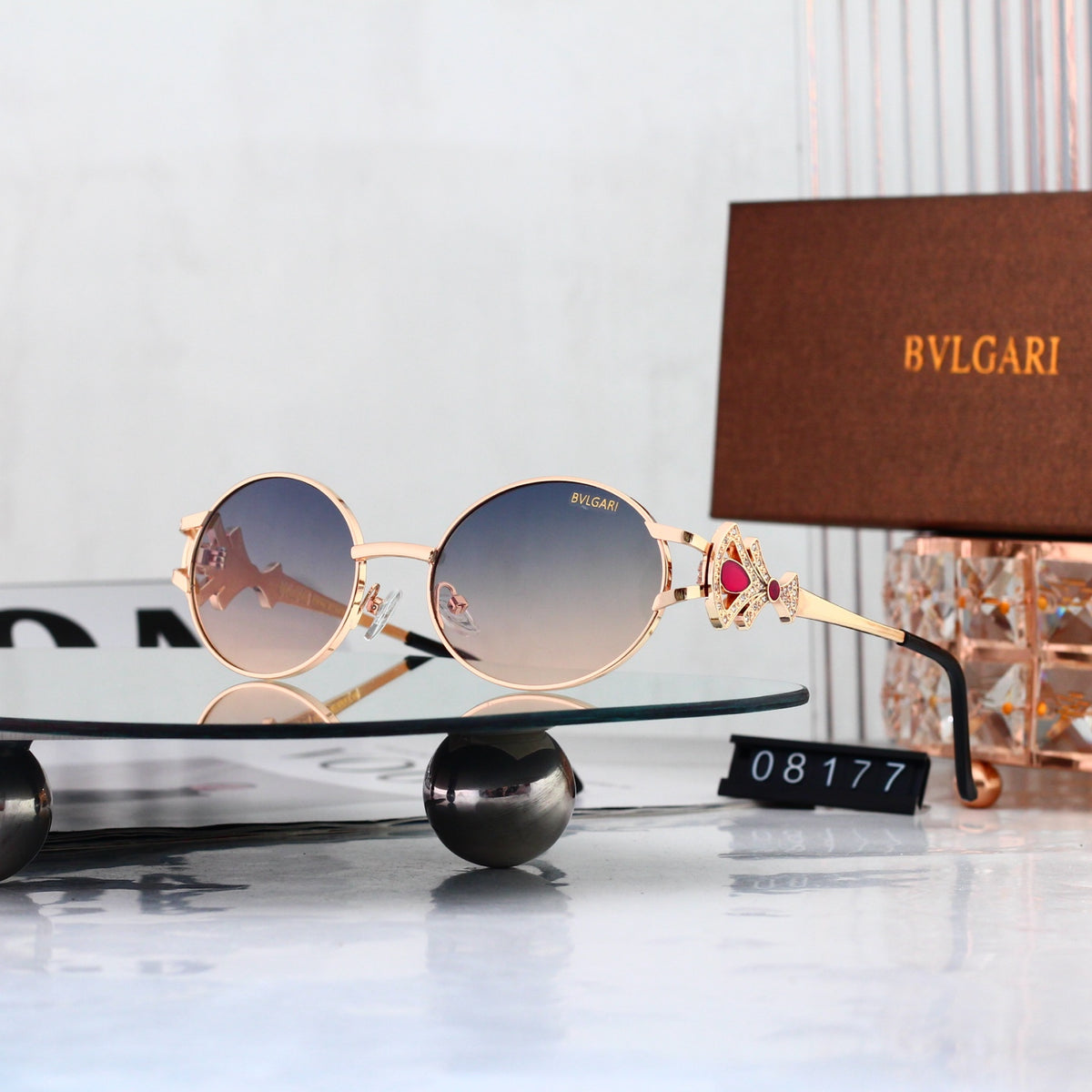 Luxury Vintage Oval Metal Frame Sunglasses - 08177