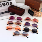 Luxury Vintage Oval Metal Frame Sunglasses - 08177