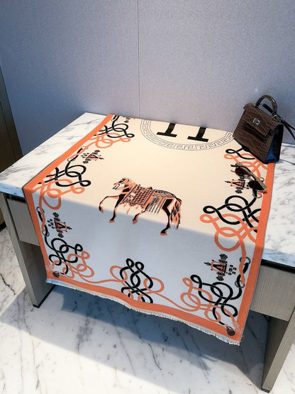 2026 New Vintage Equestrian Cashmere Scarf – Ornamental Horse Motif, Elegant Heritage Style