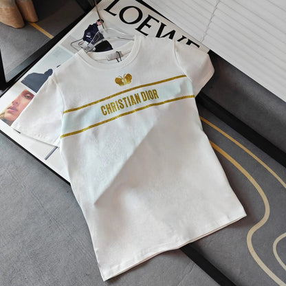 T-shirt papillon brodé logo doré