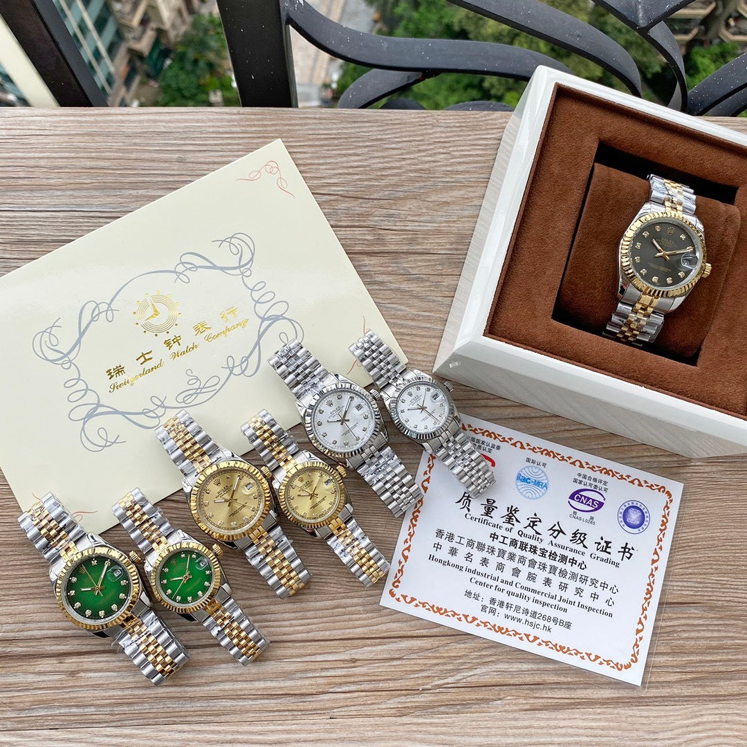 Classic Stainless Steel Luxury Dress Watch – 5-Color Dial Collection with Crystal Markers, Elegant Gold & Two-Tone Finishes