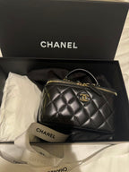 Black Quilted Mini Box Bag | Black & Gold 🖤