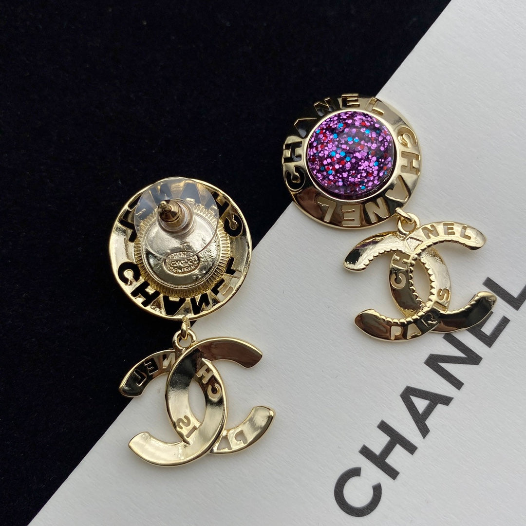 Boucles d'oreilles pendantes lettre CC Étoile brillante