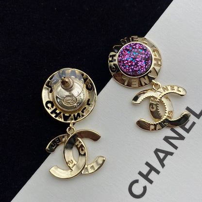 Boucles d'oreilles pendantes lettre CC Étoile brillante