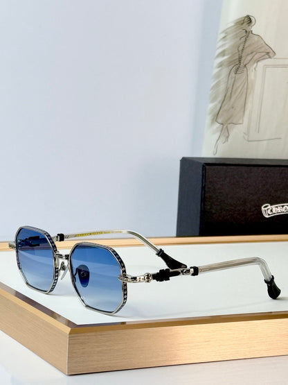6 Color Retro Hexagonal Carved Metal Sunglasses