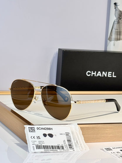 3 Color Pilot Chain Temple Sunglasses 4298H