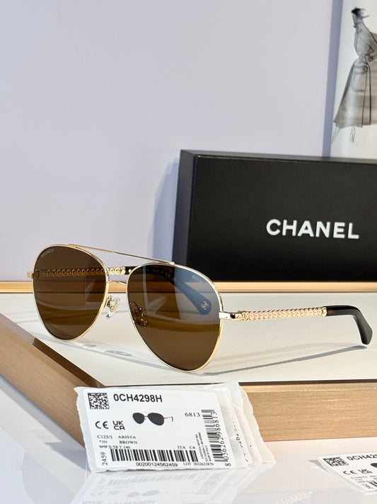 3 Color Pilot Chain Temple Sunglasses 4298H