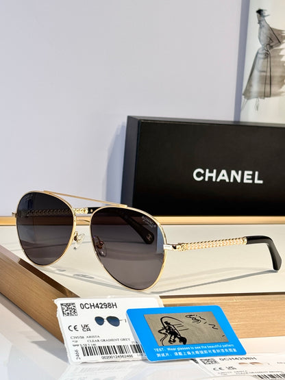 3 Color Pilot Chain Temple Sunglasses 4298H