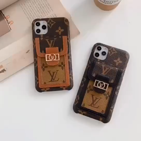 Étui porte-cartes en cuir à bord doré