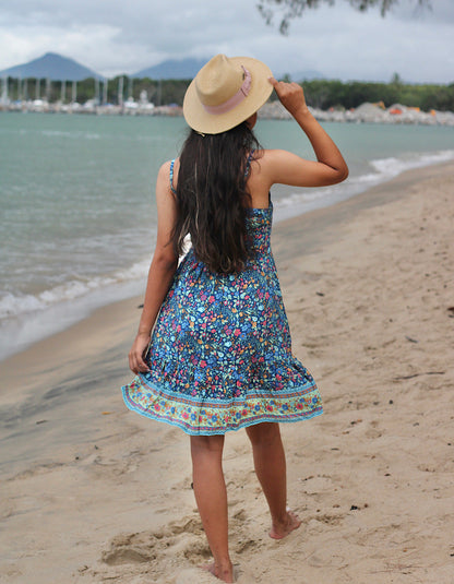 Midnight Wild Flower Robe Courte à Bretelles Fines