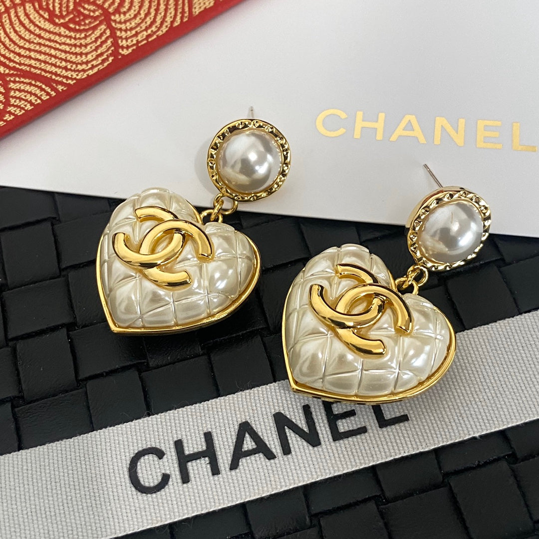 Boucles d'oreilles pendantes Cœur Perle Plaqué