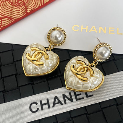 Boucles d'oreilles pendantes Cœur Perle Plaqué