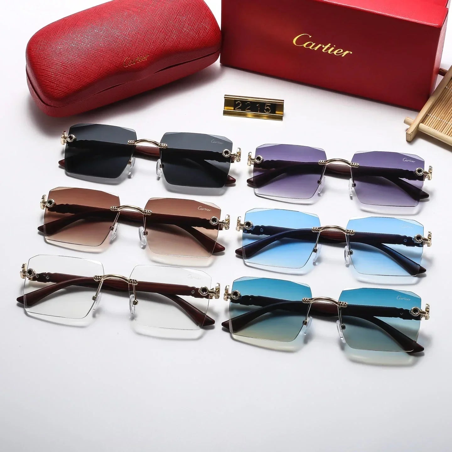 Lunettes de soleil tête de léopard carrées sans monture 2215