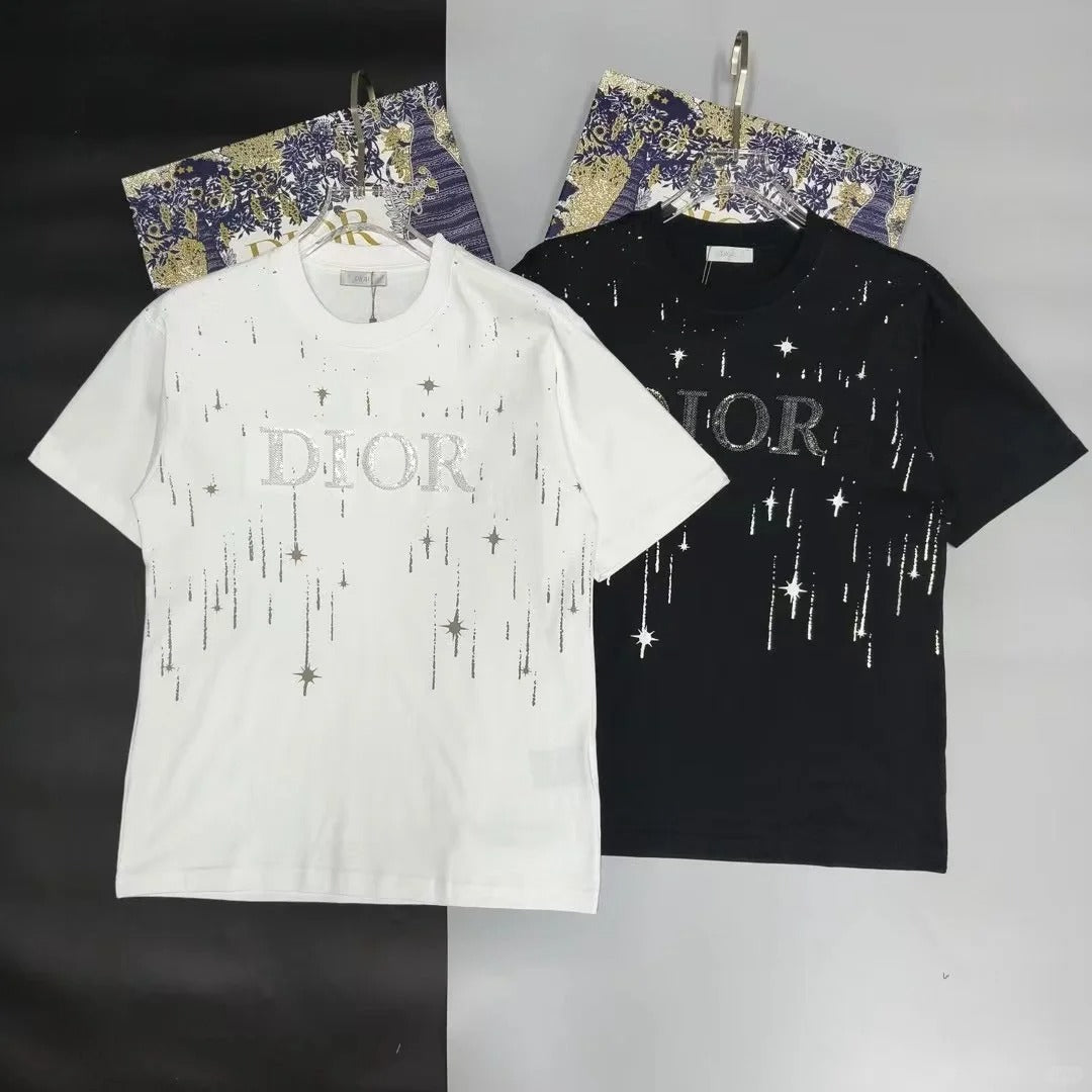 T-shirt en coton brodé coupe ample col rond manches courtes