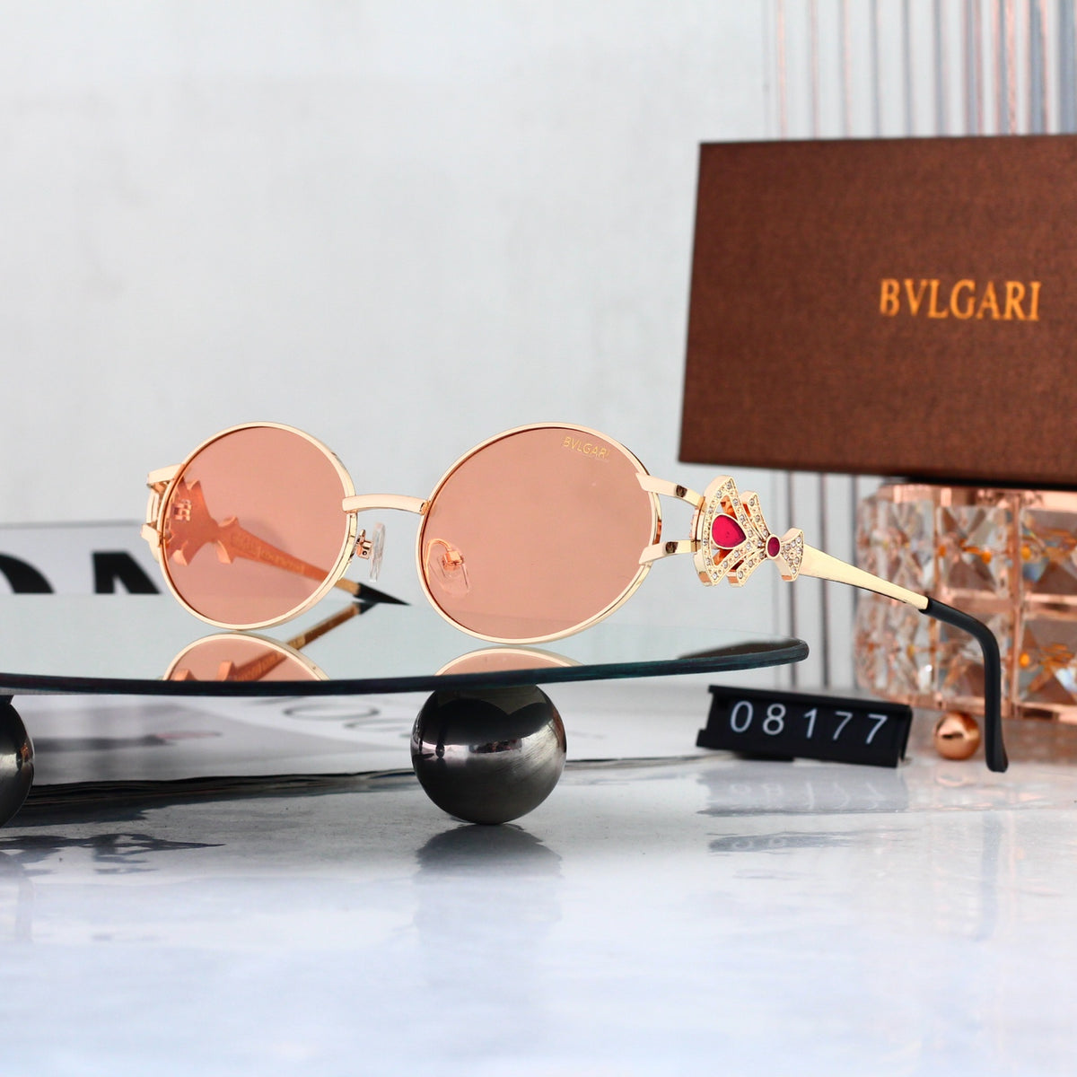 Luxury Vintage Oval Metal Frame Sunglasses - 08177