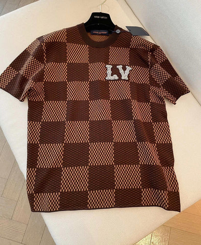 manches courtes à motif damier