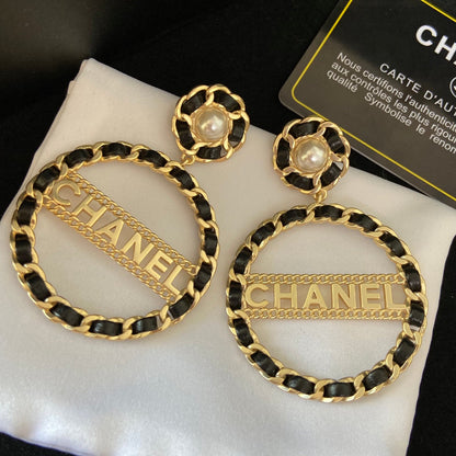 Boucles d'oreilles créoles larges en cuir tressé, fantaisie