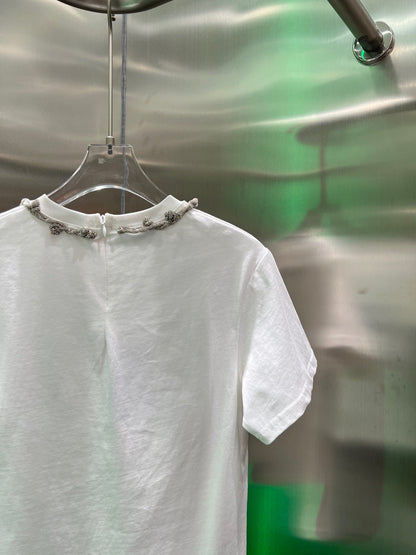 T-shirt ras du cou fait main avec strass