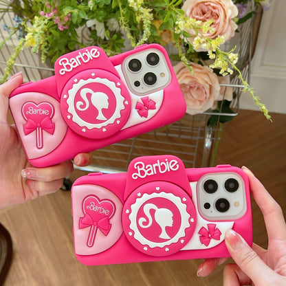 Preciosa funda de silicona rosa para cámara