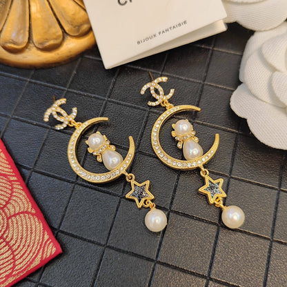 Pendientes Colgantes de Gato, Luna y Estrella