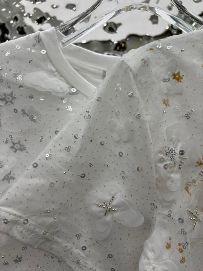 Nouveau T-shirt papillon en maille brodée